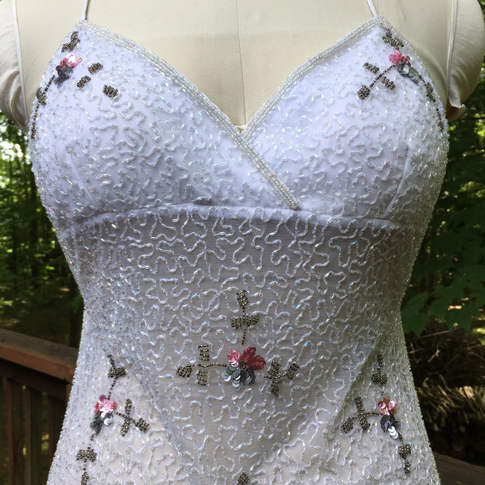 White Pink Silver Beaded Backless Halter Top